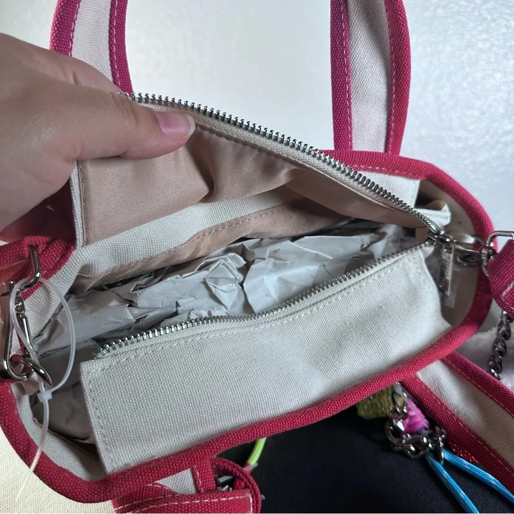 Madden Girl Mini Viral Tote Cherry Cherries Pink Teddy Bear Jeweled Keychains - Picture 4 of 5